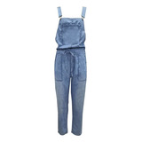 Macacão Jeans Feminino Casual Solto Com Elástico