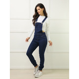 Macacão Jeans Feminino Jardineira Com Lycra Calça Jogger