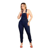Macacão Jeans Feminino Jardineira Jeans Lycra Calça Jogger