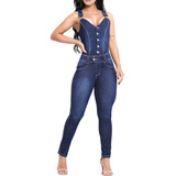 Macacão Jeans Feminino Moda Instagam Lançamento