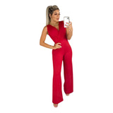 Macacão Pantalona Feminino Social Flare Decote V Confortável