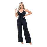 Macacão Social Longo Feminino Decotado Pantalona Flare Lycra
