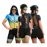 Macaquinho Ciclismo Feminino Macacao Roupa Bolso Gel Top**