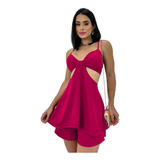 Macaquinho Curto Feminino Vestido Alcinha Decote Nó Laço 