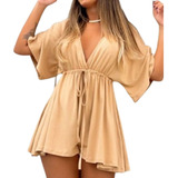 Macaquinho Feminino Estilo Vestido Soltinho Macacão Curto