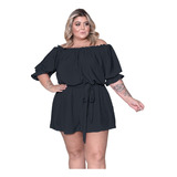 Macaquinho Multiuso Feminino Plus Size Curto Com Manga Flare