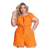 Macaquinho Plus Size Ciganinha Ombro A Ombro Amarração