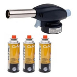 Maçarico Para Refil De Gás Butano C/ Regulagem + 3 Refis