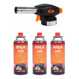 Maçarico Portátil + 3 Refil De Gás Propano Fogareiro Butano