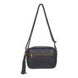 Madamix Bolsa Transversal Preta Feminina Couro Legítimo Tiracolo