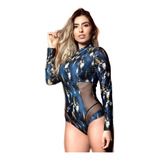 Maiô Body Manga Longa Com Zíper Surf
