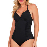 Maiô Com Bojo Drapee Liso Zero Barriga Banho De Mar