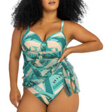 Maiô Com Saida De Praia Com Bojo Estampado Banho De Mar