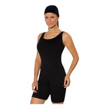 Maiô Para Hidroginástica Plus Size Com Touca, Preto, 48-54