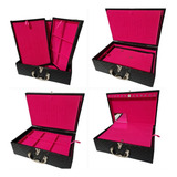 Maleta Estojo Porta Jóias Extra Grande Tripla Interior Pink