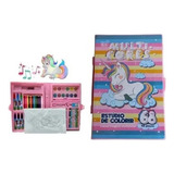 Maleta Estojo Unicórnio Pintura Infantil P/ Colorir 68 Peças