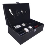 Maleta Luxo Preta De Couro Ecológico + 4 Pcs P/ 2 Garrafas