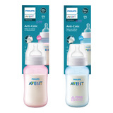 Mamadeira Avent Rosa Azul Clássica 330ml Bico 3 +3m Silicone