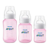 Mamadeiras Classic Anticólica 125/260/330ml Avent Rosa Kit 3