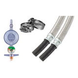 Mangueira Gas Glp 1 Mt Flexivel Botijao Aço Inox C/regulador