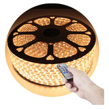 Mangueira Led Chata 5050 30m Branco Quente + Controle Dimmer