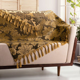 Manta Decorativa Sofá Floral Dourado Preto