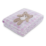 Manta Soft Bichinhos Bebê Infantil Cobertor Antialérgico Cor Rosa De Ursinho