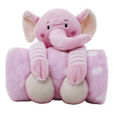 Manta Soft Pelúcia Elefante Ursinho Cobertor Rosa E Azul