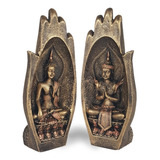 Mão Prece Namastê Casal Buda Meditação Zen Decorativo Resina