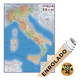 Mapa Itália Politico Rodoviário Escolar Poster Geográfico 120 X 90cm Gigante Enrolado Geografia