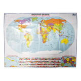 Mapa Mundi Bilíngue Escolar Decorativo 90x120cm Escritório