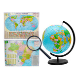 Mapas Mundi E Brasil Atual + Lupa E Globo Terrestre Inflável