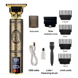 Maquina Cortar Cabelo E Acabamento Buda Com Visor Led Cor Dourado