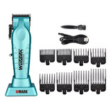 Maquina Cortar Cabelo Wmark Ng133 Azul Com Base Profissional