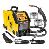 Maquina Solda Inversora V8 Mig Sem Gás 150i Tig Mma + Arames Cor Amarelo / Inversora De Solda Frequência Na 220v