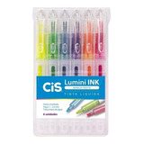 Marca Texto Pincel Lumini Ink 6 Cores Tinta Líquida Neon Cis