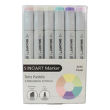 Marcador Artístico Marker Sinoart 6 Tons Pastéis Tipo Copic