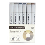 Marcador Artístico Sinoart Tons De Cinza Ii Com 06 Unidades