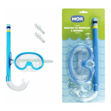 Máscara De Mergulho E Snorkel Infantil Azul Mor Completa