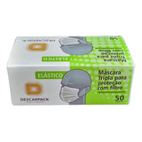 Mascara Descartável Branco 50 Un C/ Elástico Tripla Camada