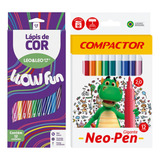Material Escolar Kit Lápis E Canetinha 12 Cores Barato