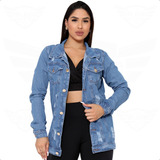 Max Jaqueta Jeans Feminina Destroyed C/ Barra - Blusa Casaco