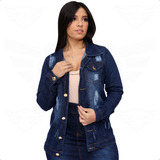 Max Jaqueta Jeans Feminina Destroyed C/ Barra - Casaco Blusa