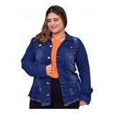 Max Jaqueta Jeans Plus Size Feminina Destroyed Blusa Casaco