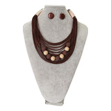 Maxi Colar Feminino Com Fio Encerado Kit Com Brinco Elegante