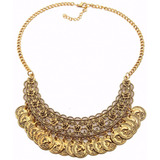Maxi Colar Vintage Étnico Franja Medalha Coin Flor Chic