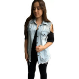 Maxi Colete Jeans Grosso Feminino Comprido Moda Fashion