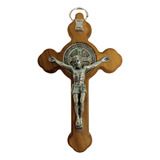Medalha Cruz Crucifixo Italiano Madeira De Oliveira 7 5cm