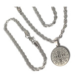Medalha São Bento Dupla Face+ Cordão 70cm+ Pulseira Aço Inox
