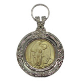 Medalhão De Berço Anjo Da Guarda Prateado E Dourado